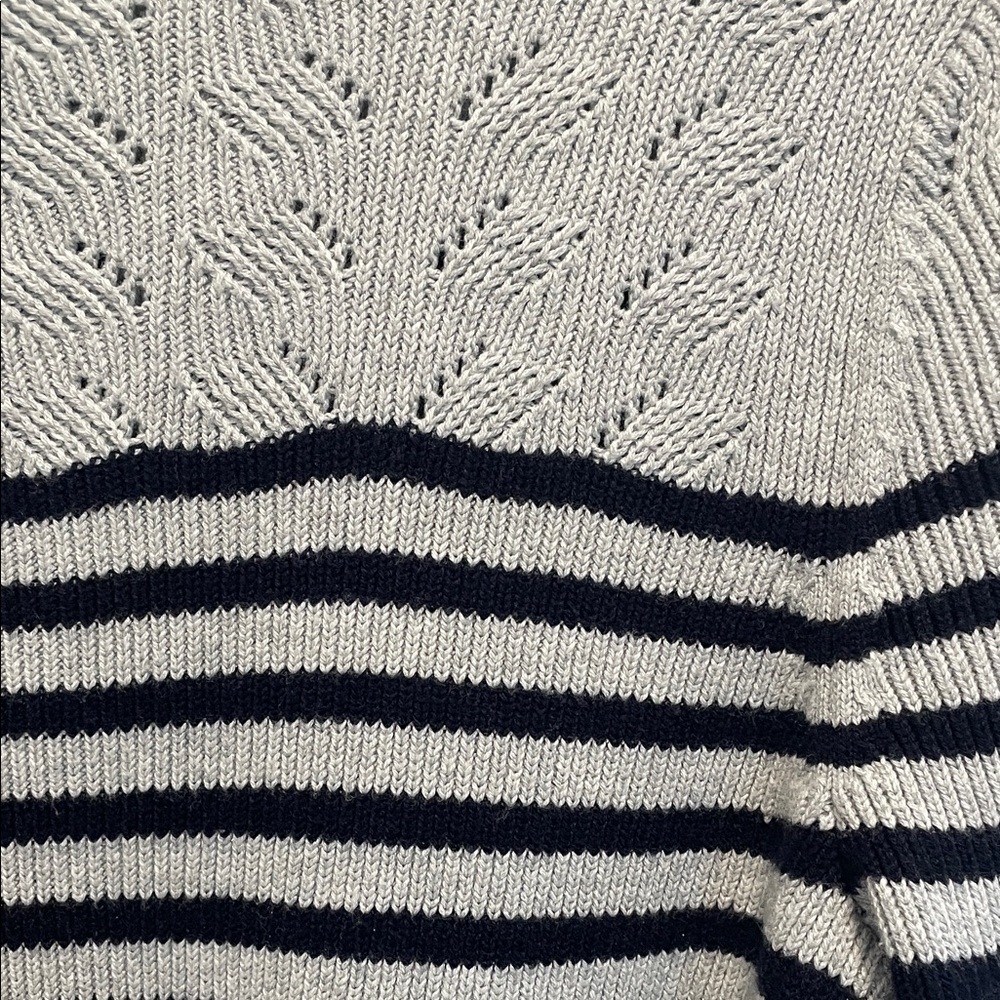Talbots Nautical Stripe Sweater XL Navy Gray Cotton Knit Coastal Button Shoulder - Picture 7 of 7